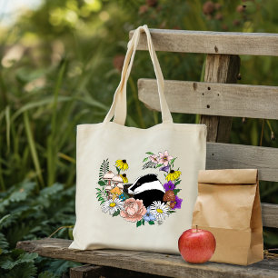 Bolso De Tela Flores Silvestres de Tejón de Bosque Hongos Verde