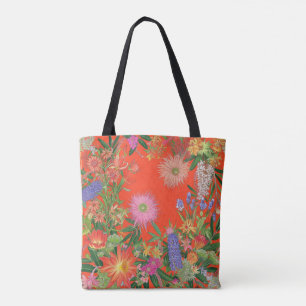Bolso De Tela Flores silvestres en fondo rojo