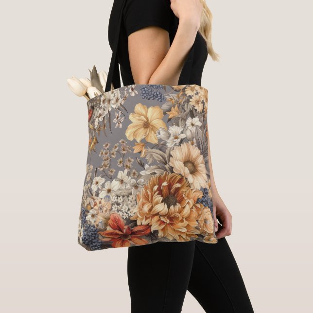 Bolso De Tela Flores silvestres en gris (Detalle)
