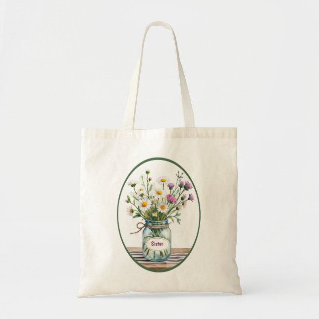 Bolso De Tela Flores silvestres en Mason Jar (Frente)