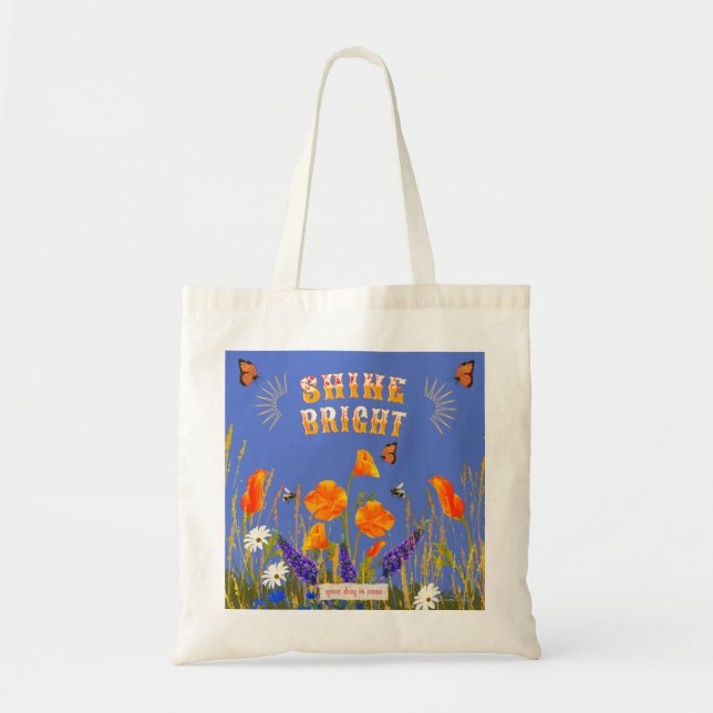 Bolso De Tela Flores silvestres florales Poppies Mariposas (Frente)