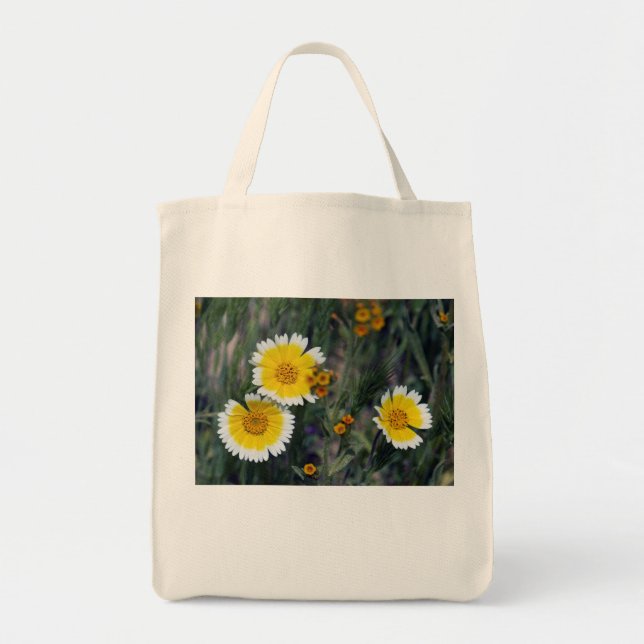 Bolso De Tela Flores silvestres girasoles amarillos y blancos (Frente)