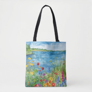 Bolso De Tela Flores silvestres junto a un lago