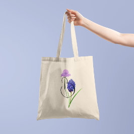 Bolso De Tela Flores silvestres moradas con tu inicial en un lad