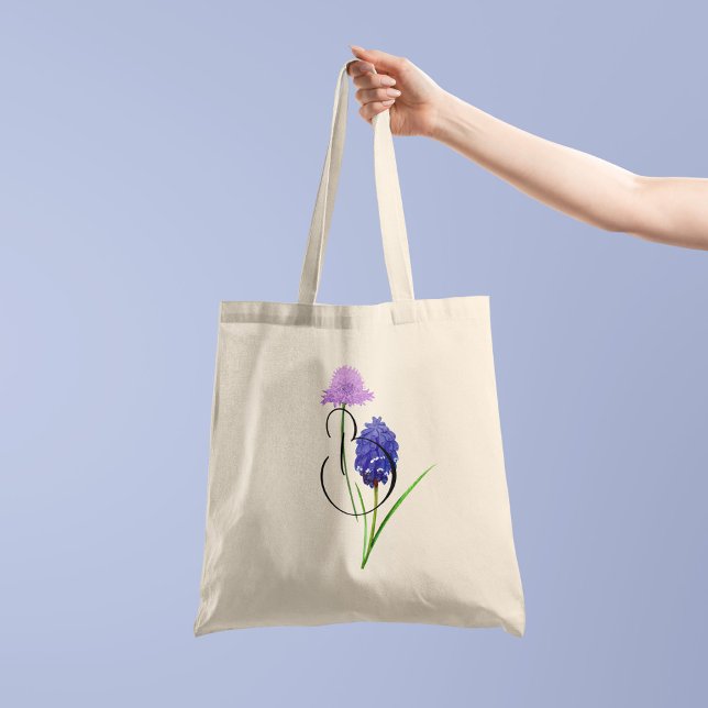 Bolso De Tela Flores silvestres moradas con tu inicial en un lad (Subido por el creador)