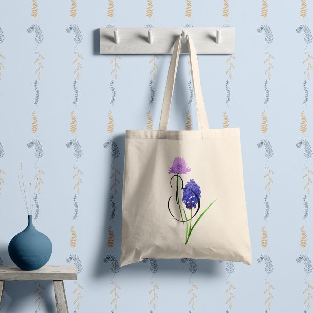 Bolso De Tela Flores silvestres moradas y lilas con tu inicial. (Subido por el creador)