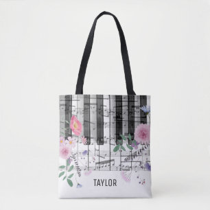 Bolso De Tela flores silvestres notas musicales piano