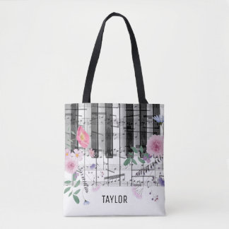 Bolso De Tela flores silvestres notas musicales piano