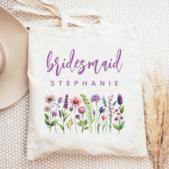 Bolso De Tela Flores silvestres personalizadas Purple Script Bri (Subido por el creador)