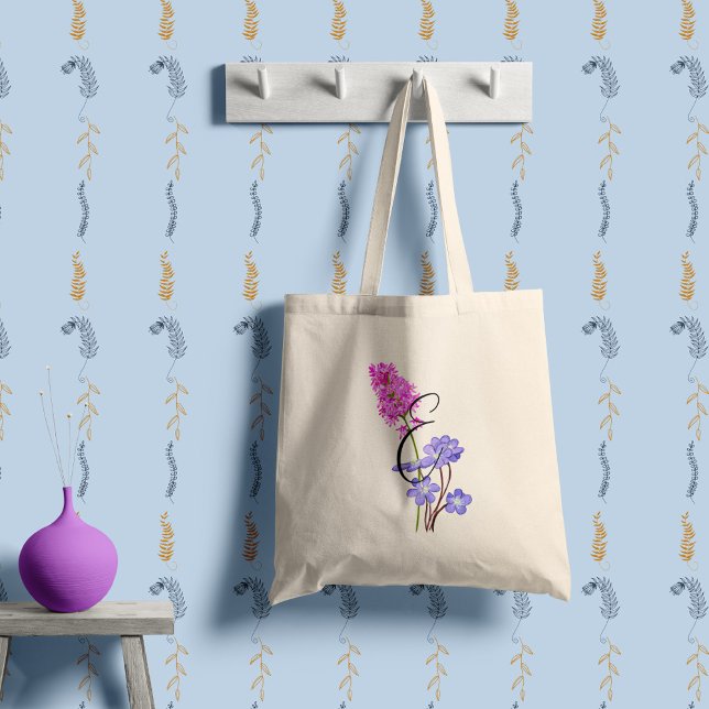 Bolso De Tela Flores silvestres rosadas y lilas con tu inicial. (Subido por el creador)