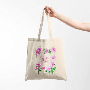 Bolso De Tela Flores silvestres rosas en acuarelas