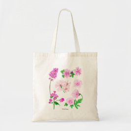 Bolso De Tela Flores silvestres rosas en acuarelas 1 lado.