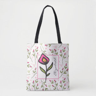 Bolso De Tela Flores silvestres rosas y verdes de gran tamaño pe