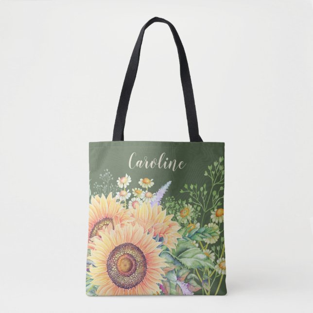 Bolso De Tela Flores silvestres rusas de girasol | Nombre person (Anverso)