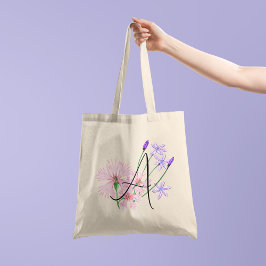 Bolso De Tela Flores silvestres suaves rosadas con tu inicial 1 