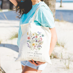 Bolso De Tela Flores Silvestres Vintage Acuarela Floral Con Cita