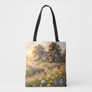 Bolso De Tela Flores silvestres y una cabaña linda