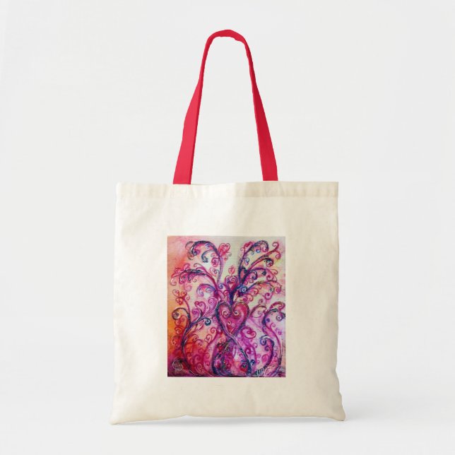 Bolso De Tela FLORES SIMILARES blanco morado brillante rosa (Frente)