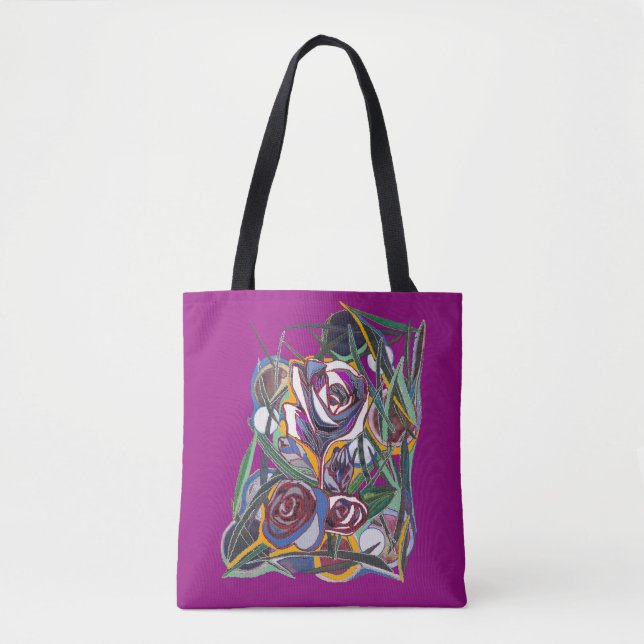 Bolso De Tela Flores, sobre un fondo morado (Anverso)