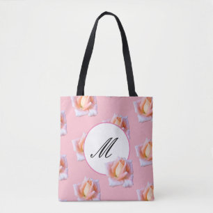 Bolso De Tela Flores subiós rosa elegante del tote del monogram
