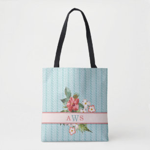 Bolso De Tela Flores tropicales Aqua/Coral Personalizadas
