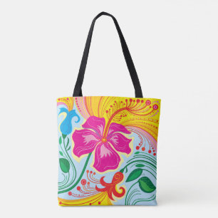 Bolso De Tela Flores Tropicales Azotadas por el Viento
