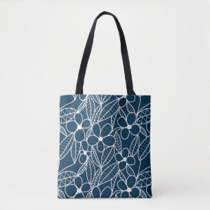 Bolso De Tela Flores Tropicales Azules y Blancas