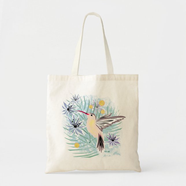 Bolso De Tela Flores tropicales, colibríes. (Frente)