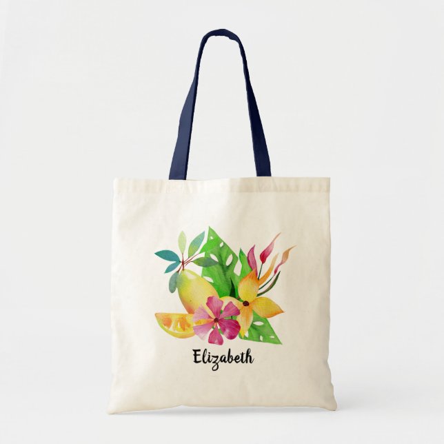 Bolso De Tela Flores tropicales de acuarela de bonito personaliz (Frente)
