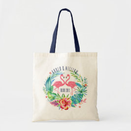 Bolso De Tela Flores tropicales de colores Wreath & Flamingos