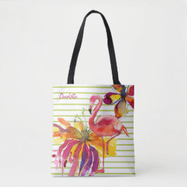 Bolso De Tela Flores tropicales de flamenco rosa personalizadas
