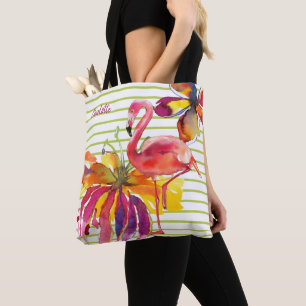 Bolso De Tela Flores tropicales de flamenco rosa personalizadas