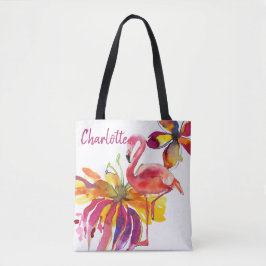 Bolso De Tela Flores tropicales de flamenco rosa personalizadas