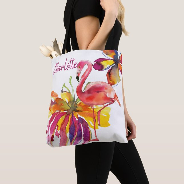 Bolso De Tela Flores tropicales de flamenco rosa personalizadas (Detalle)
