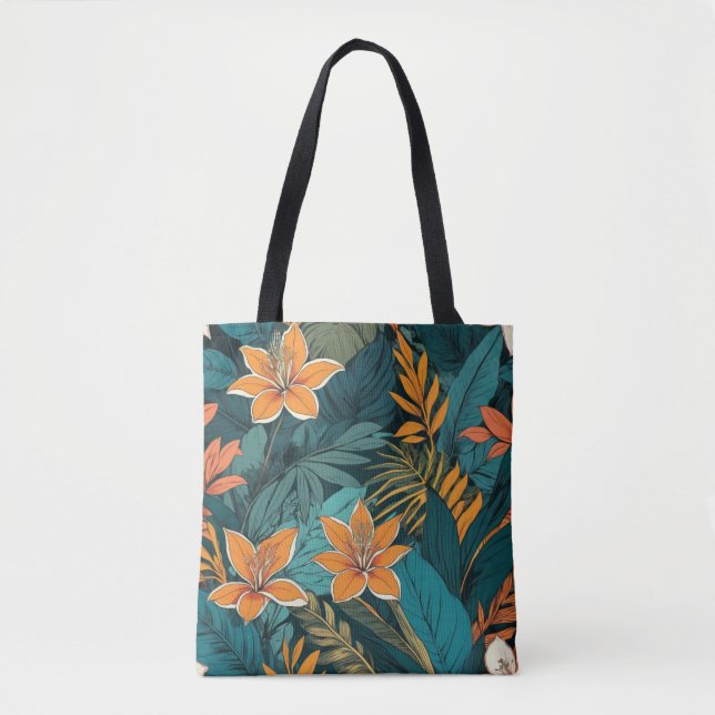 Bolso De Tela Flores Tropicales Exóticas (Anverso)