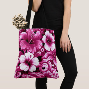 Bolso De Tela Flores tropicales hawaianas Hibiscus Pink White