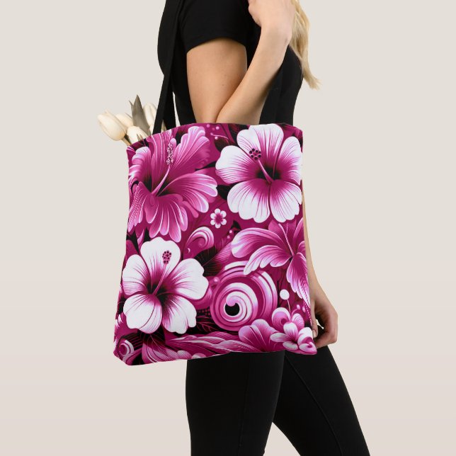 Bolso De Tela Flores tropicales hawaianas Patrón rosa Hibiscus (Detalle)