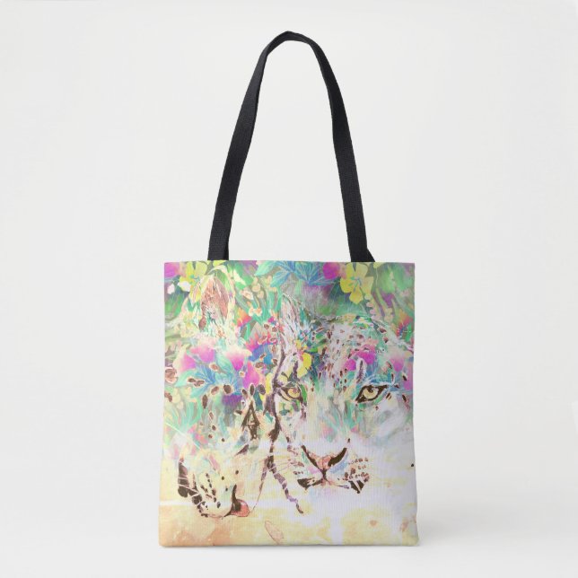 Bolso De Tela Flores tropicales leopardo de las nieves animal de (Anverso)
