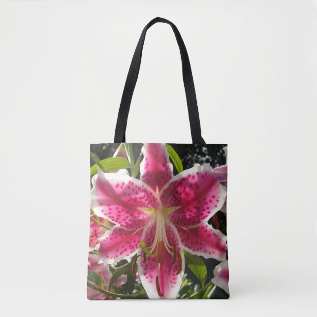 Bolso De Tela Flores tropicales rosas lirios rosas florales rosa (Anverso)