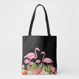 Bolso De Tela Flores Tropicales Y Flamencos-32146