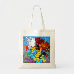 Bolso De Tela Flores Van Gogh en una maleta azul