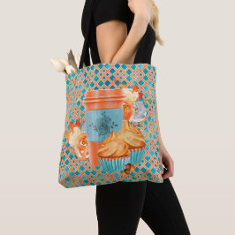 Bolso De Tela FLORES verde azulados Y NARANJAS DE CAFÉ DE CAFÉ