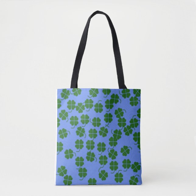 Bolso De Tela Flores verdes en azul (Anverso)
