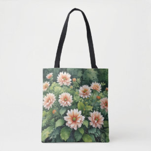 Bolso De Tela Flores Verdor Elegante Acuarela