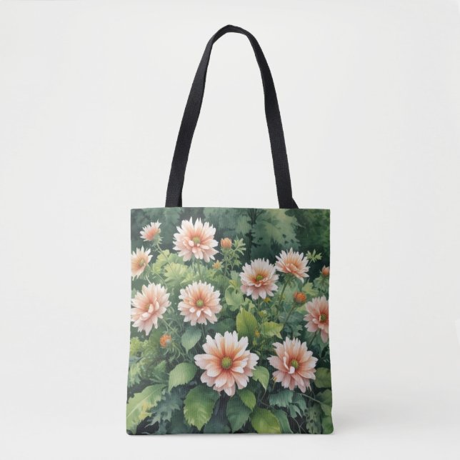 Bolso De Tela Flores Verdor Elegante Acuarela (Anverso)