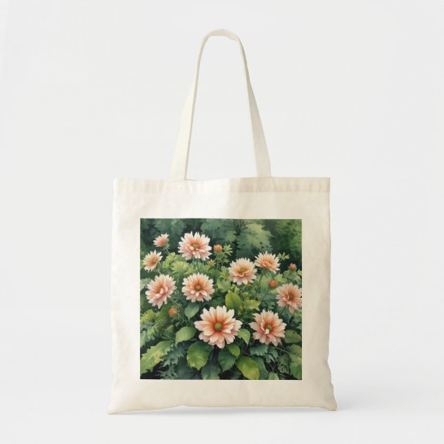 Bolso De Tela Flores Verdor Elegante Acuarela (Frente)