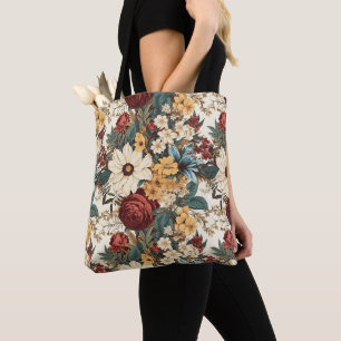 Bolso De Tela Flores vintage de Rosa, tulipán, lirios y margarit