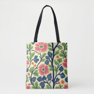 Bolso De Tela Flores Vintage Floral Rosa Flores Verdes Exuberant