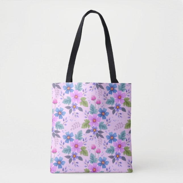 Bolso De Tela Flores violeta azul rosa floral Patrón 36841 (Anverso)