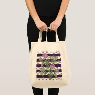 Bolso De Tela Flores violetas silvestres y rayas violetas